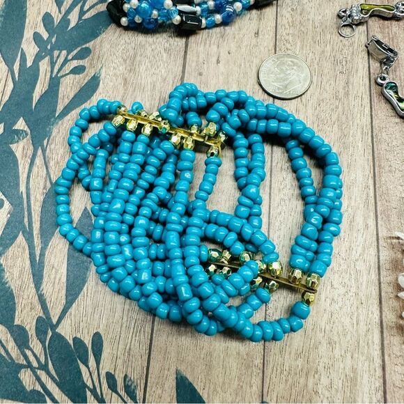 Bracelet Bundle Beaded Blue Clear Silver Lot B1 - Picture 2 of 5